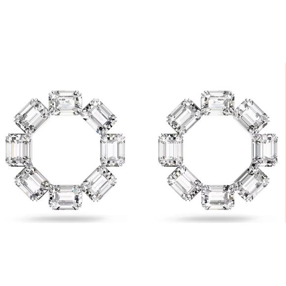 Swarovski Crystal Millenia Earrings Hoop Circle, White, Rhodium Plated - Picture 1 of 8